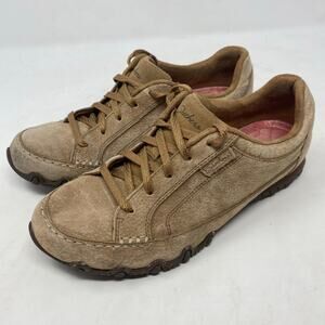 Skechers Bikers Tan Suede Comfort Walking Trail Shoes Womens Size 7.5